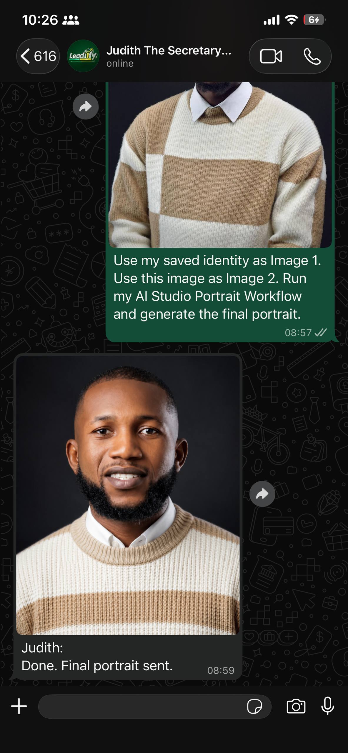 AI portrait workflow proof screenshot