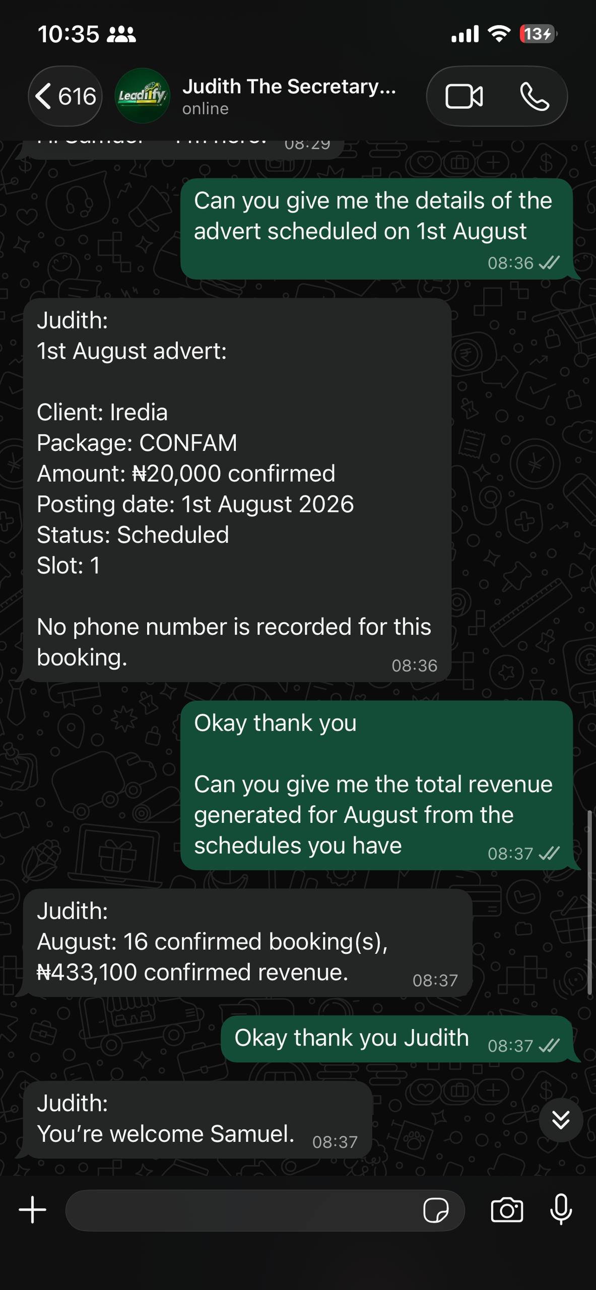 Business management proof screenshot